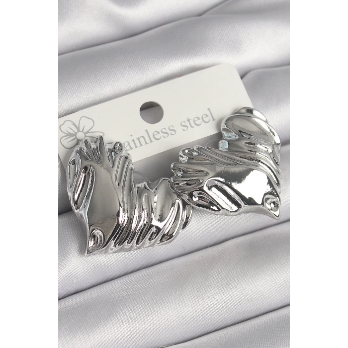 Pirinç Gümüş Renk İşlemeli Kalp Model Kadın Küpe