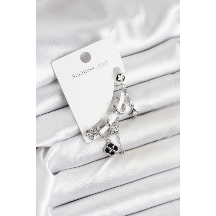 Pirinç Gümüş Renk Kadın Set Küpe