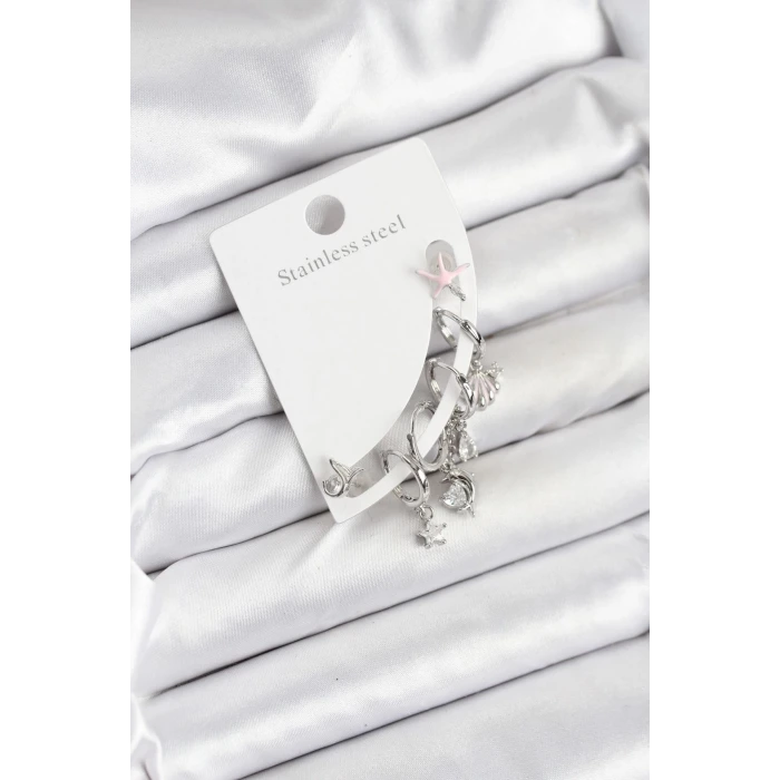 Pirinç Gümüş Renk Set Küpe