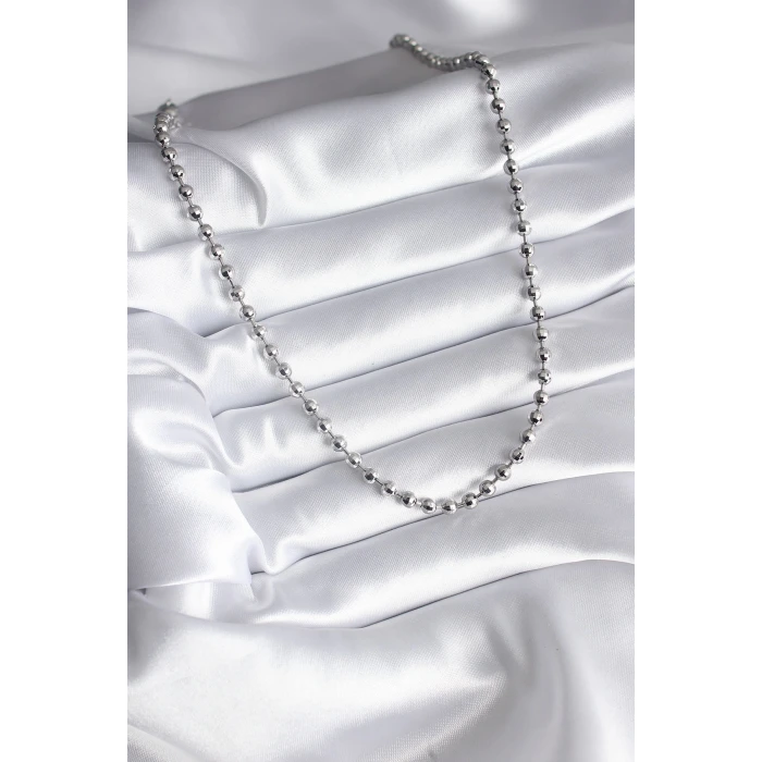 Pirinç Gümüş Renk Topçuk Detay Kadın Kolye