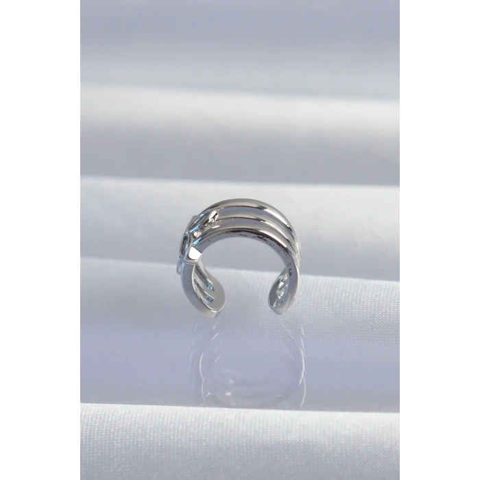 Pirinç Gümüş Renk Yonca Earcuff Küpe