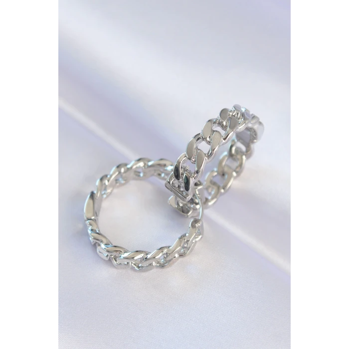 Pirinç Gümüş Renk Zincir Model Halka Küpe