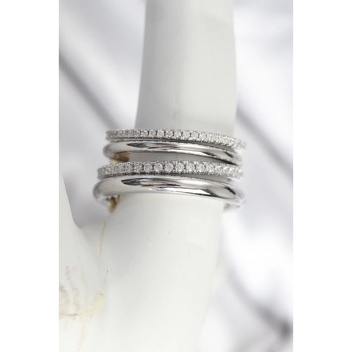 Pirinç Gümüş Renk Zirkon Taşlı 4Lü Kadın Yüzük