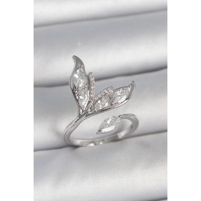 Pirinç Gümüş Renk Zirkon Taşlı Balık Kuyruğu Model Ayarlanabilir Kadın Yüzük