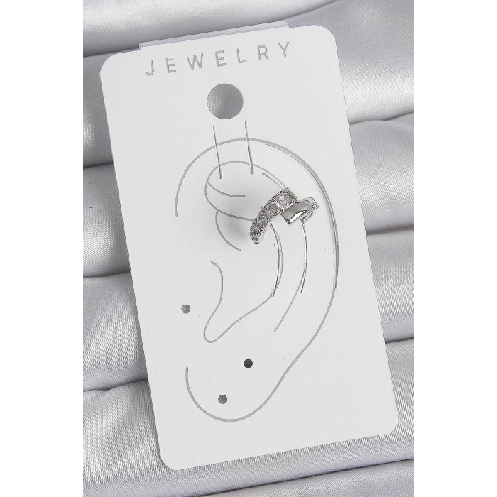 Pirinç Gümüş Renk Zirkon Taşlı Kadın Kıkırdak Küpe