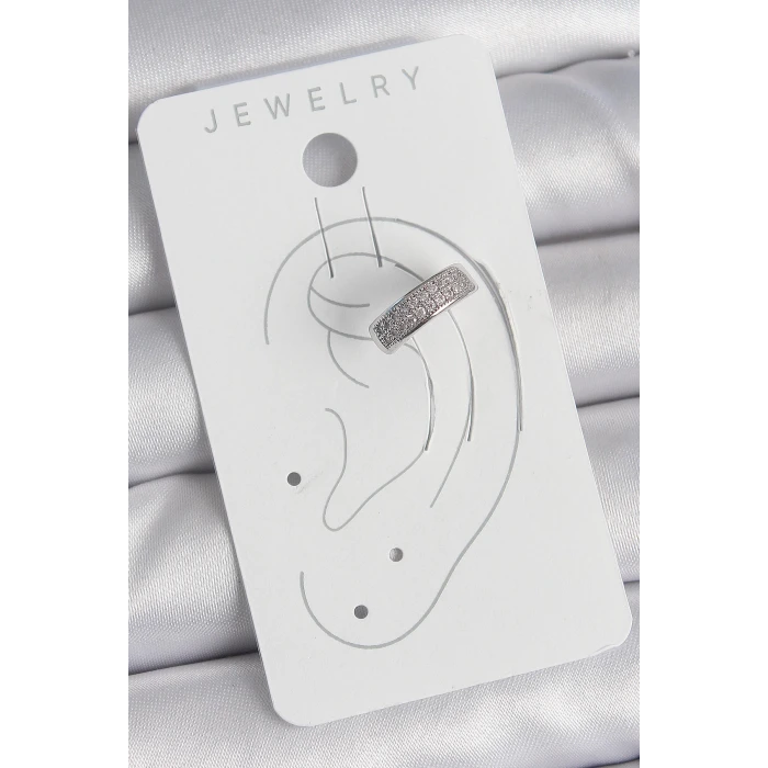 Pirinç Gümüş Renk Zirkon Taşlı Kıkırdak Model Kadın Küpe