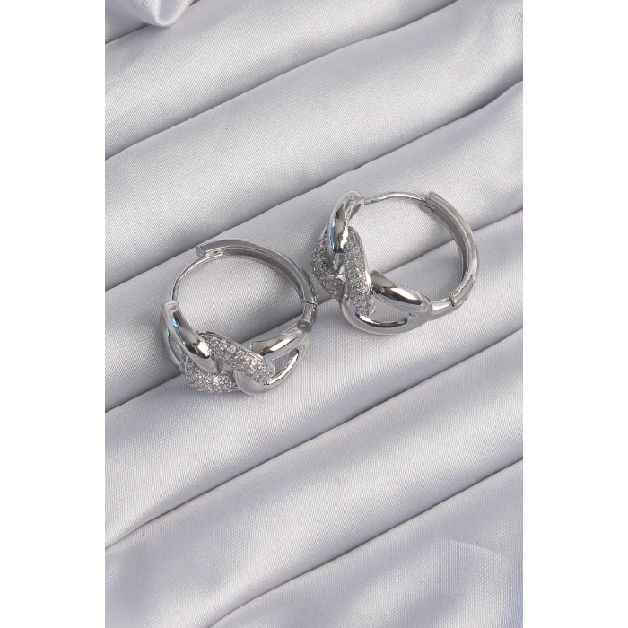 Pirinç Gümüş Renk Zirkon Taşlı Samanyolu Küpe