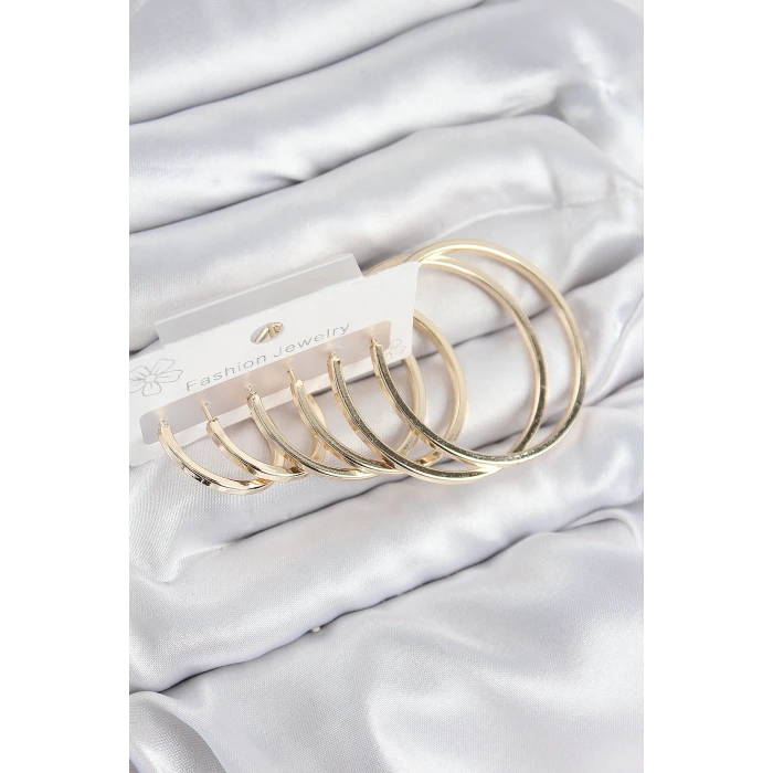 Pirinç Halka Model Gold Renk Kadın Set Küpe