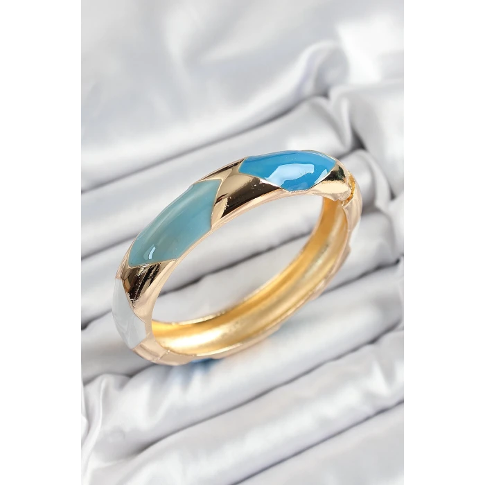 Pirinç Mavi Beyaz Mineli Baklava Model Gold Renk Kadın Kelepçe