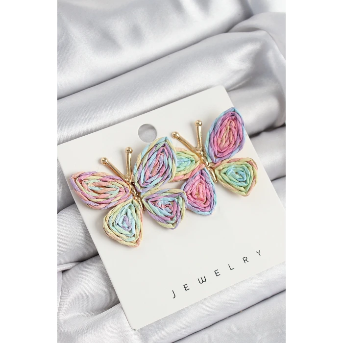 Pirinç Rainbow Kelebek Model Gold Renk Kadın Hasır Küpe