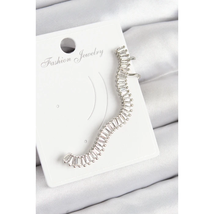 Pirinç Su Yolu Model Gümüş Renk Sağ Kıkırdak Küpe