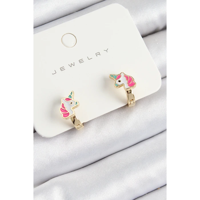 Pirinç Unıcorn Model Gold Renk Çocuk Küpe