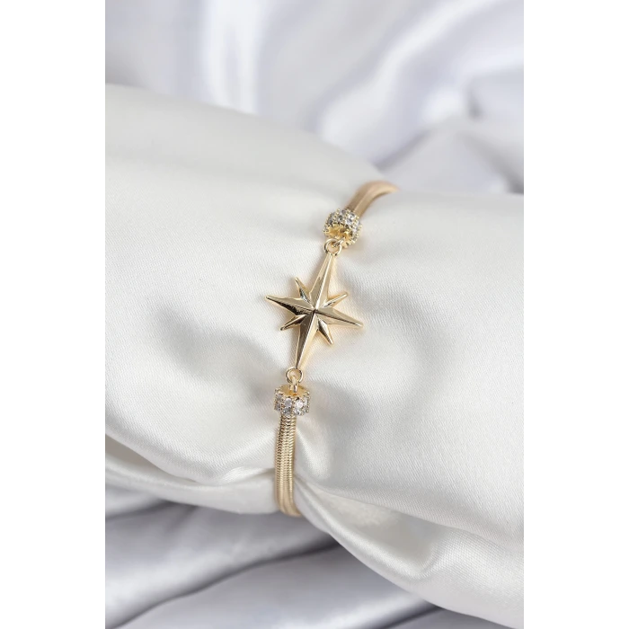 Pirinç VIP Seri Gold Renk Kutup Yıldızı Model Kadın Bileklik