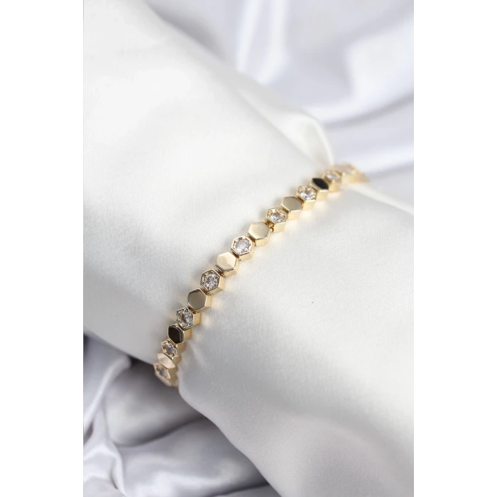 Pirinç VIP Seri Gold Renk Petek Model Kadın Bileklik