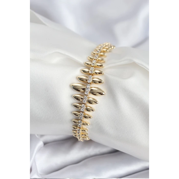Pirinç VIP Seri Gold Renk Sıralı Damla Model Kadın Bileklik