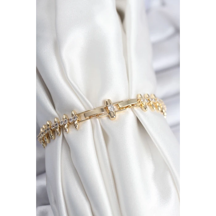 Pirinç VIP Seri Gold Renk Sıralı Damla Model Kadın Bileklik