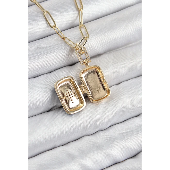 Pirinç Zirkon Taşlı Açılabilir Kutup Yıldızı Model Gold Renk Kadın Kolye