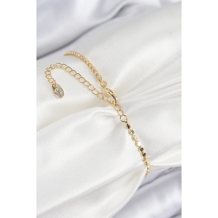 Pirinç Zirkon Taşlı Arı Model Ezme Zincir Gold Renk Kadın Bileklik