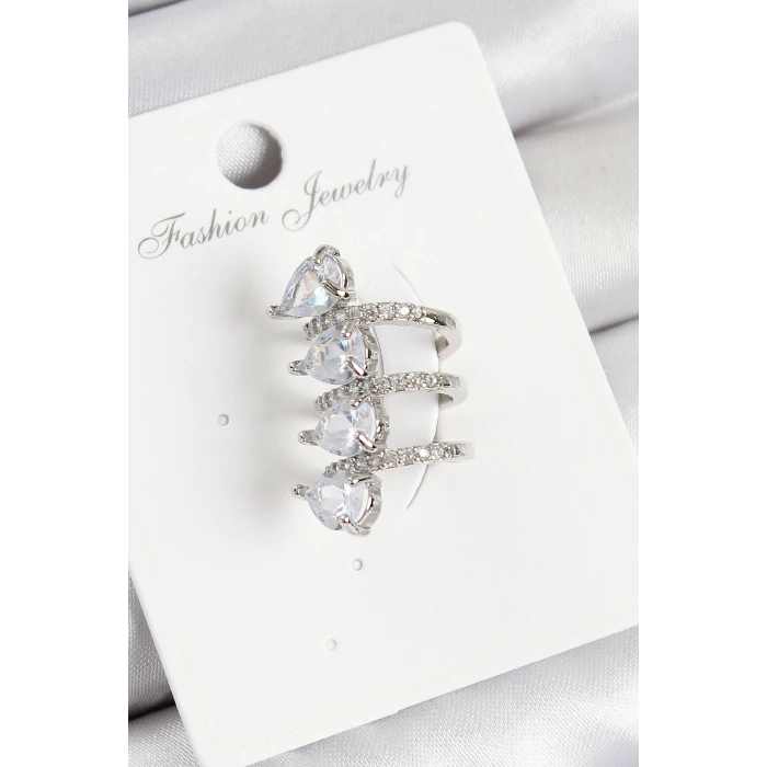 Pirinç Zirkon Taşlı Damla Model Gümüş Renk Sağ Kıkırdak Küpe