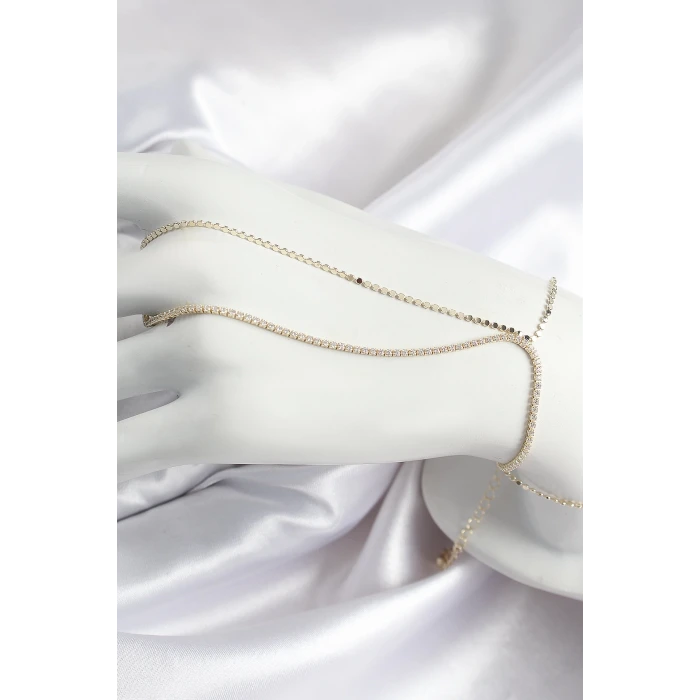 Pirinç Zirkon Taşlı Ezme Zincir Model Gold Renk Kadın Şahmeran