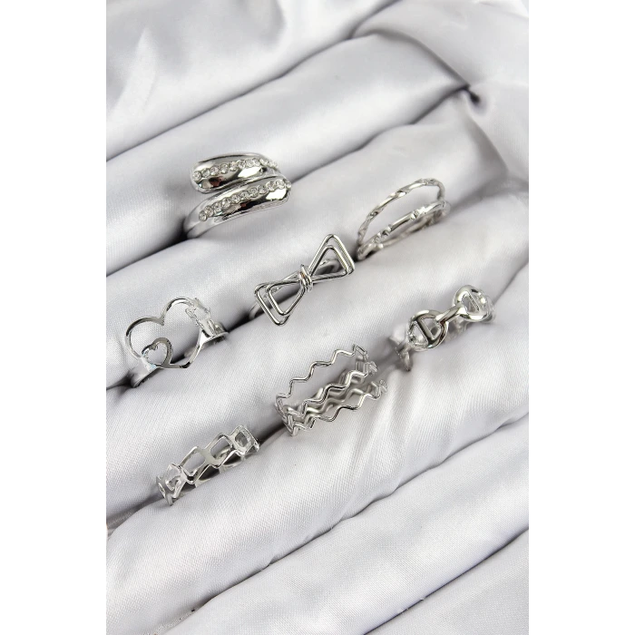 Pirinç Zirkon Taşlı Fiyonk Ve Kalp Model Gold Renk Kadın Yüzük Kombin Set