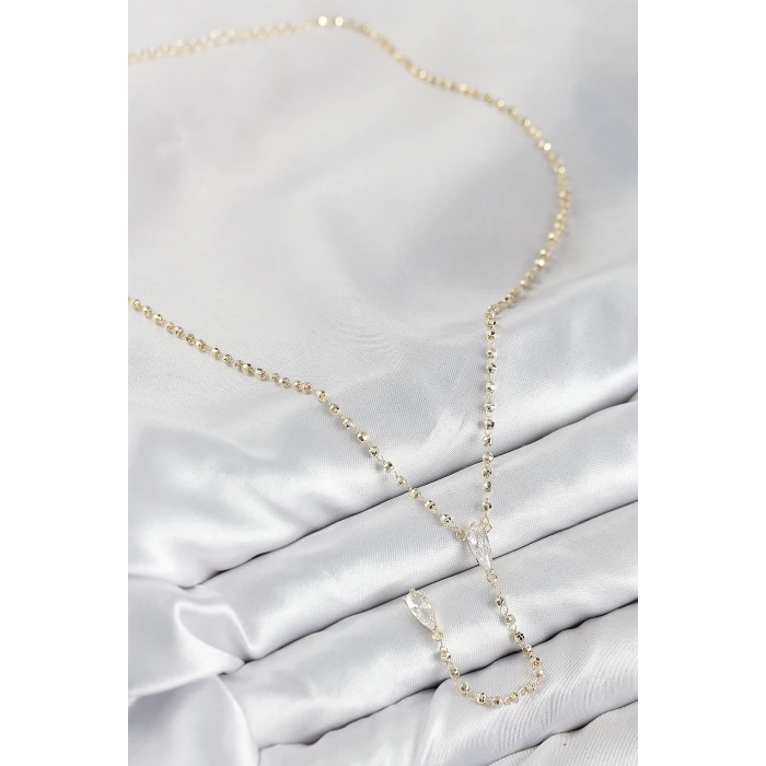 Pirinç Zirkon Taşlı Gold Renk Kadın Y Kolye