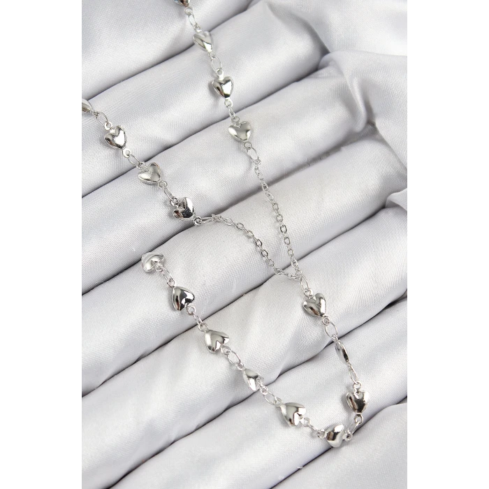 Pirinç Zirkon Taşlı Kalp Model Gümüş Renk Y Kolye