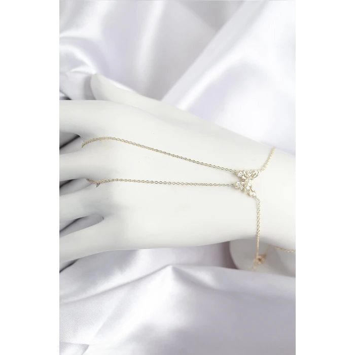 Pirinç Zirkon Taşlı Kelebek Model Gold Renk Şahmeran