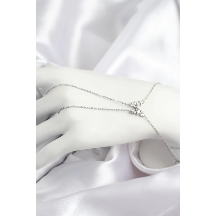 Pirinç Zirkon Taşlı Kelebek Model Gümüş Renk Şahmeran