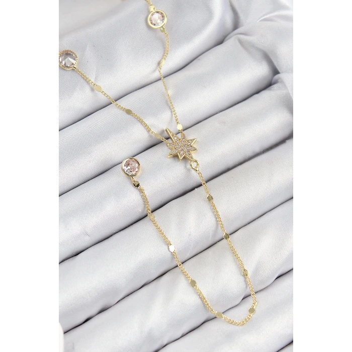Pirinç Zirkon Taşlı Kutup Yıldızı Model Gold Renk Y Kolye