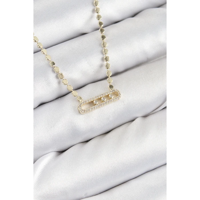 Pirinç Zirkon Taşlı Messika Model Ezme Zincir Gold Renk Kadın Kolye