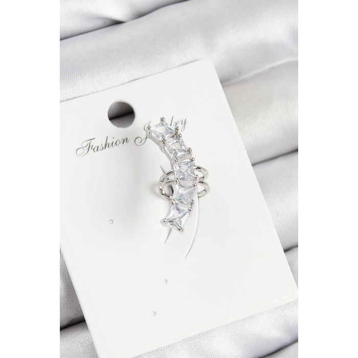 Pirinç Zirkon Taşlı Model Gümüş Renk Sağ Kıkırdak Küpe