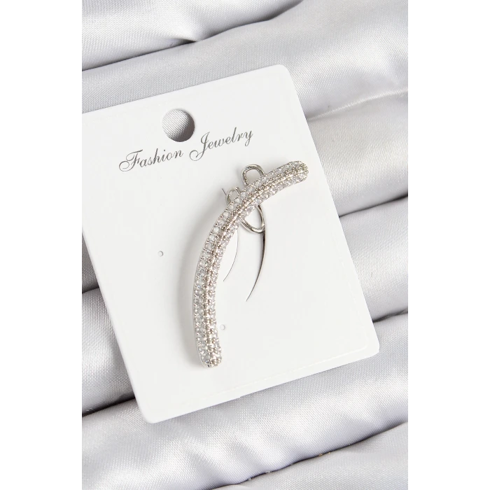 Pirinç Zirkon Taşlı Model Gümüş Renk Sağ Kıkırdak Küpe