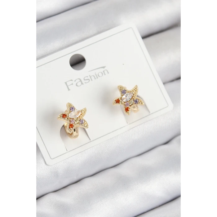 Pirinç Zirkon Taşlı Yıldız Model Gold Renk Çocuk Küpe