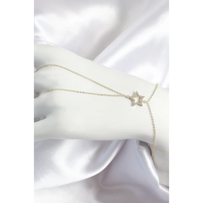 Pirinç Zirkon Taşlı Yıldız Model Gold Renk Kadın Şahmeran