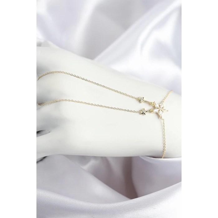 Pirinç Zirkon Taşlı Yıldız Model Gold Renk Şahmeran