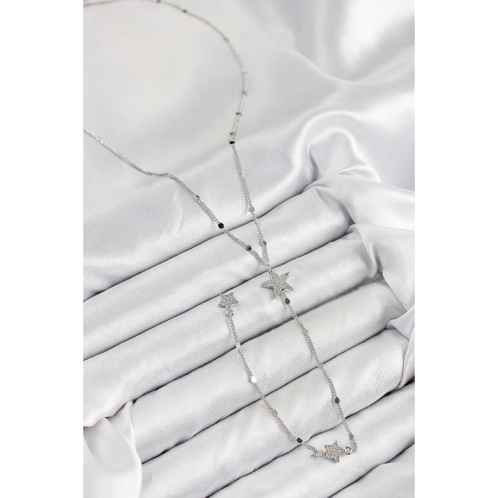 Pirinç Zirkon Taşlı Yıldız Model Gold Renk Y Kolye