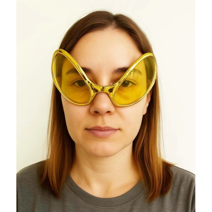 Retro Gözlük - 80 Li 90 Lı Yıllar Parti Gözlüğü Gold Renk 8x13 Cm