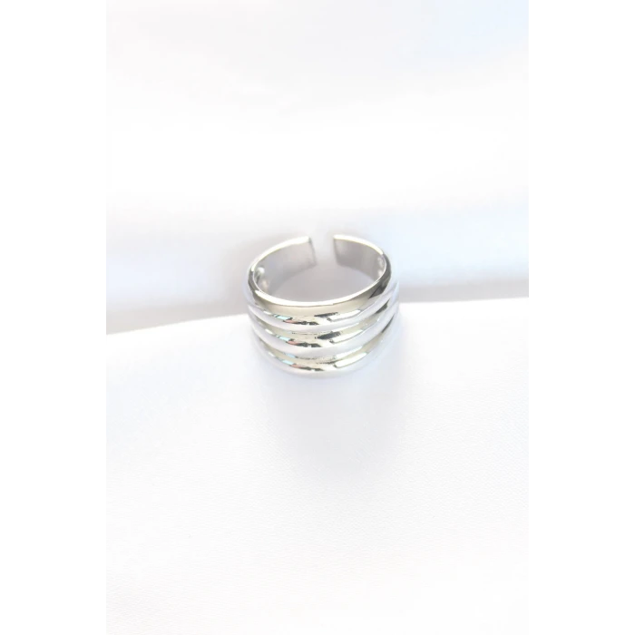 Silver Renk Ayarlanabilir Çizgili Bombe Yüzük