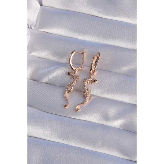 XUPİNG Rose Renk Zirkon Taşlı Kertenkele Model Halka Küpe