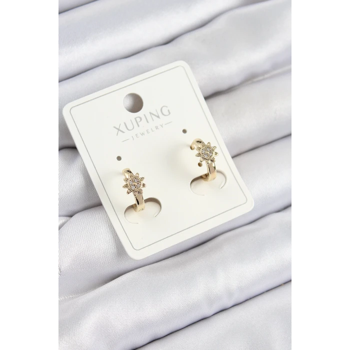 Xuping Zirkon Taşlı Çiçek Model Gold Renk Kadın Küpe