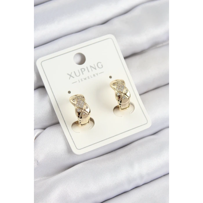 Xuping Zirkon Taşlı Geometrik Desenli Halka Model Gold Renk Kadın Küpe