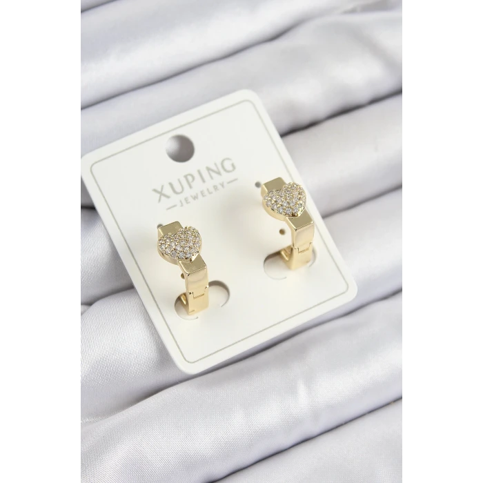 Xuping Zirkon Taşlı Kalp Model Gold Renk Kadın Küpe