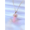316L Çelik Gold Renk Kristal Pembe Taş Model Kadın kolye