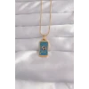 316L Çelik Gold Renk Mavi Mineli El Figür Tarot Kolye