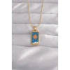 316L Çelik Gold Renk Mavi Mineli Güneş Model Tarot Kolye