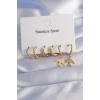 316L Çelik Gold Renk Oval Tasarım Kuş Model Küpe Seti