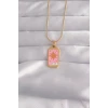 316L Çelik Gold Renk Pembe Mineli Güneş Model Tarot Kolye