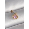 316L Çelik Gold Renk Pembe Mineli Kalp Zirkon Taş Detay Tragus Piercing