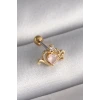 316L Çelik Gold Renk Pembe Mineli Kalp Zirkon Taş Detay Tragus Piercing